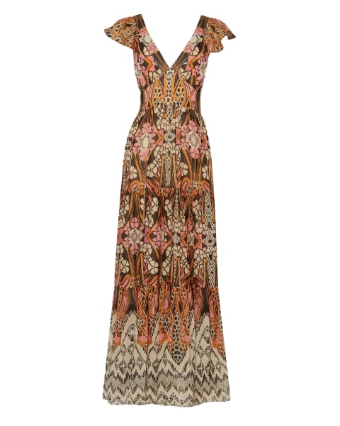 Alice Temperley (Temperley London) Monikh V-Neck Dress - Pink & Sand Mix