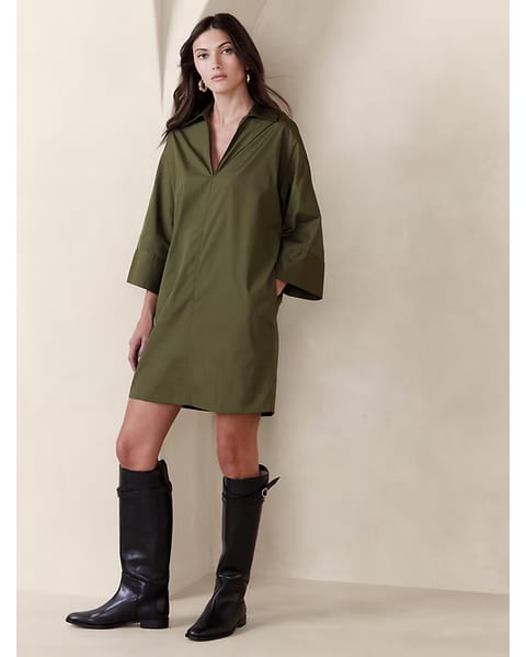Banana Republic Cruz Poplin Mini Dress – Spiced Olive Green