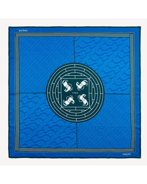 Swaine London Silk Monogrammed Scarf – Blue