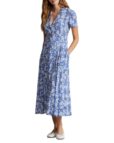 Ralph Lauren Polo Ralph Lauren Hampton Floral Crepe Midi Shirtdress – Blue Cosmos Floral